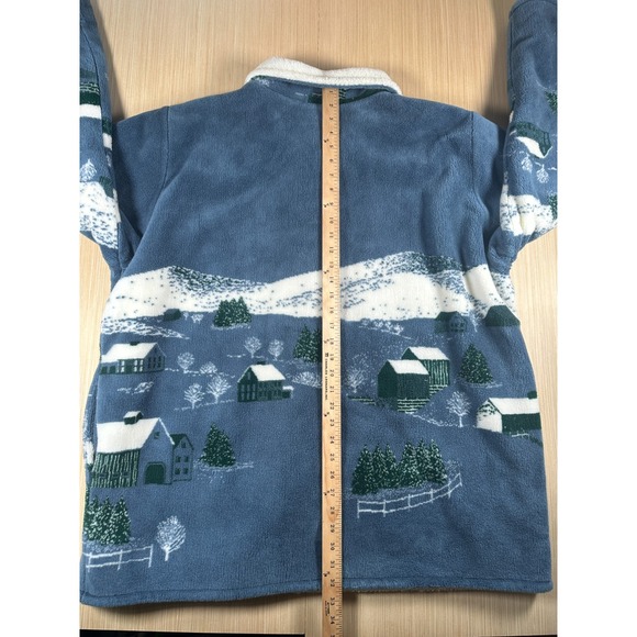 Vintage 90s St. John's Bay Fleece Jacket Womens 2X Blue Hillside All Over Print - Picture 2 of 4